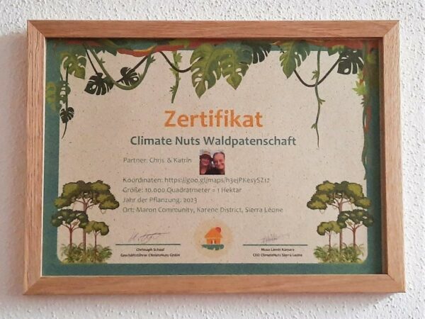 Zertifikat Waldpatenschaft als Geschenk