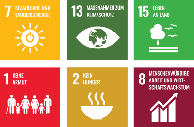 SDG 1,2,7,8,13,15 Ziele für nachhaltige Entwicklung